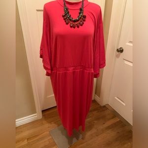 Ashley Stewart NWT pink mock neck midi dress with large 2 flutter sleeves 34/36